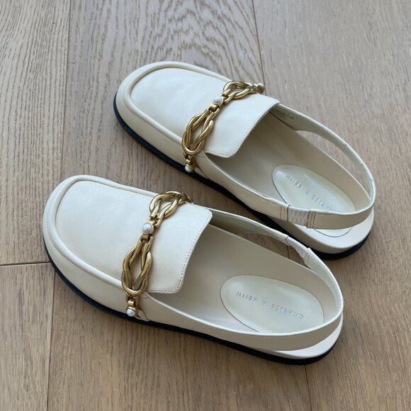 NEW Charles & Keith Pearl Cream/Light Yellow Embellished Slingback Mule - Picture 3 of 5